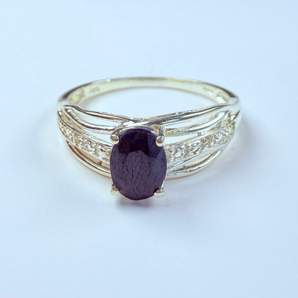 Jewelry - 1 CT Midnight Sapphire & Natural Diamond 925 Sterling Silver STS Jewels Ring